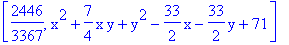 [2446/3367, x^2+7/4*x*y+y^2-33/2*x-33/2*y+71]